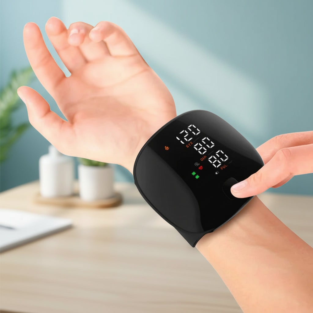 Wiederaufladbares automatisches digitales Handgelenk-Blutdruckmessgerät mit Arrhythmieerkennung