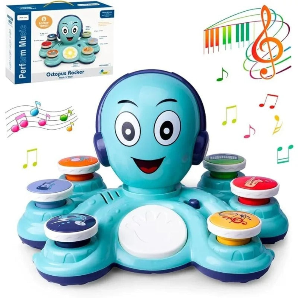 Freundlicher tragbarer interaktiver Lern- und Musik-Oktopus für die Sinne
