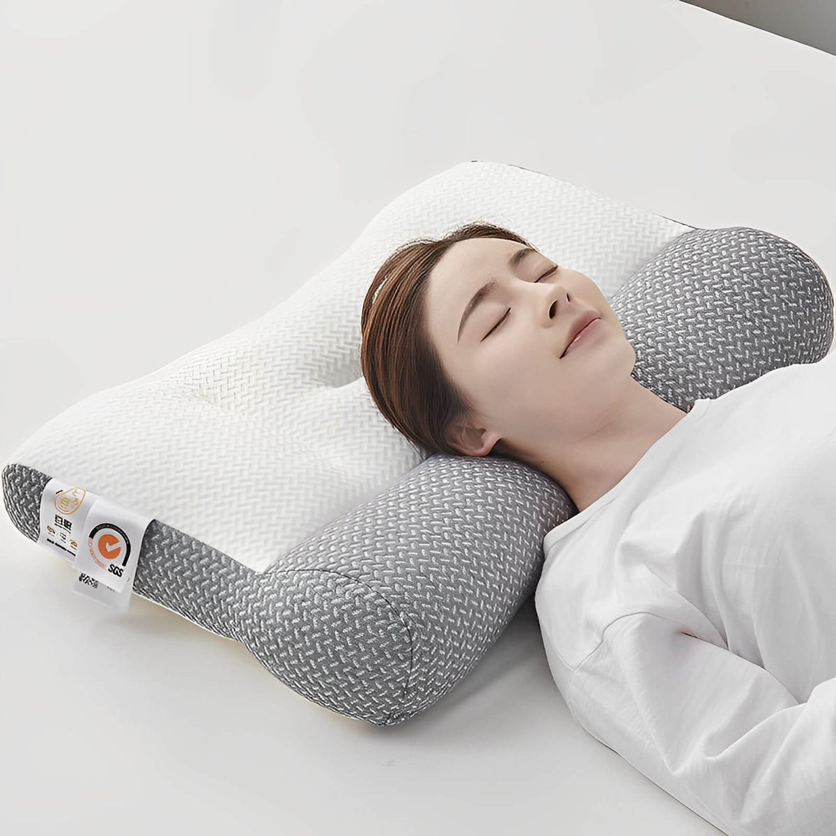Konturiertes orthopädisches Nackenstützkissen aus atmungsaktivem, hypoallergenem Memory-Schaum