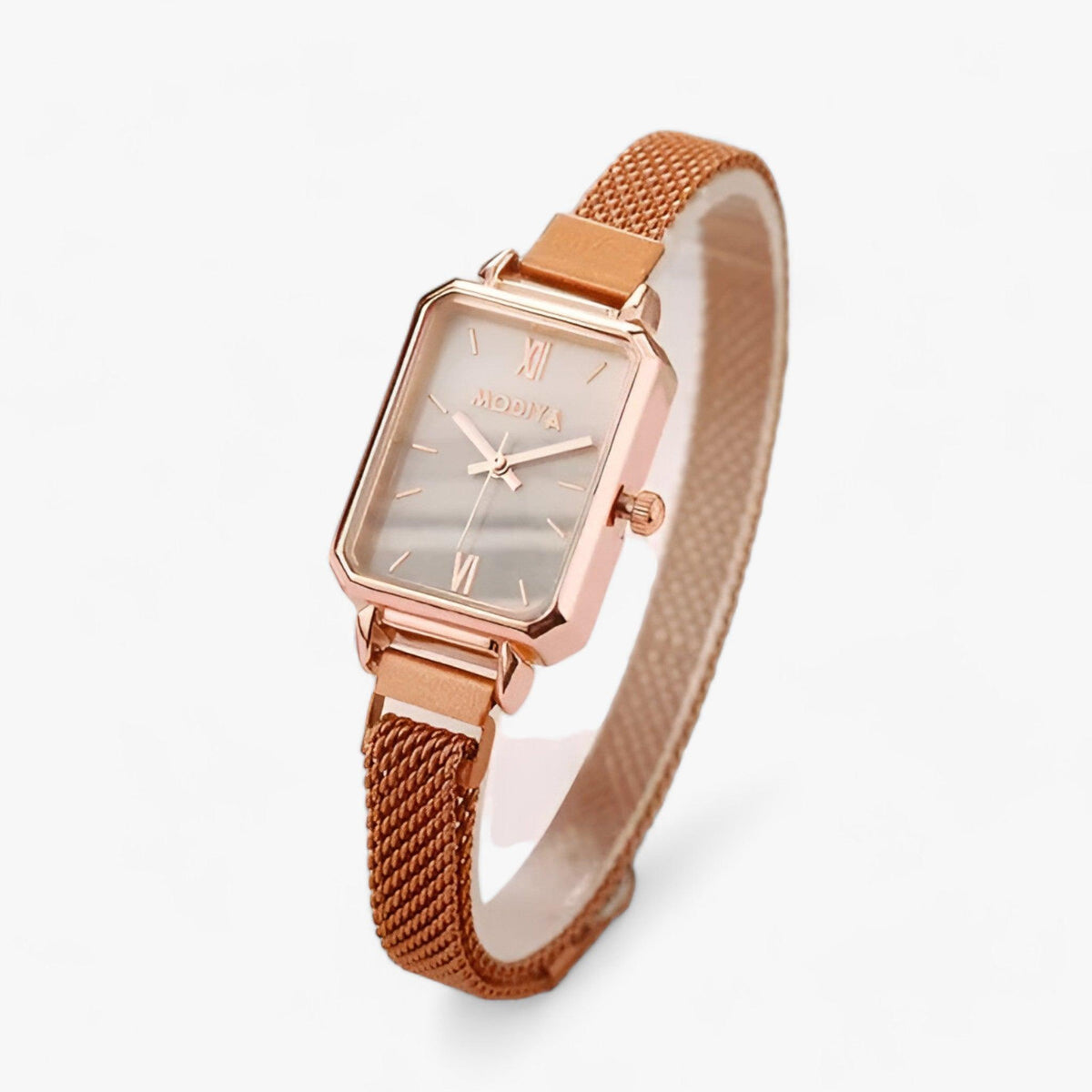 Quarz-Armbanduhr mit quadratischem Zifferblatt, Mesh-Armband und Magnetverschluss