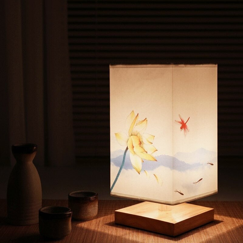 Japanisch-skandinavische minimalistische Tischlampe aus Bambusholz mit Druckknopf