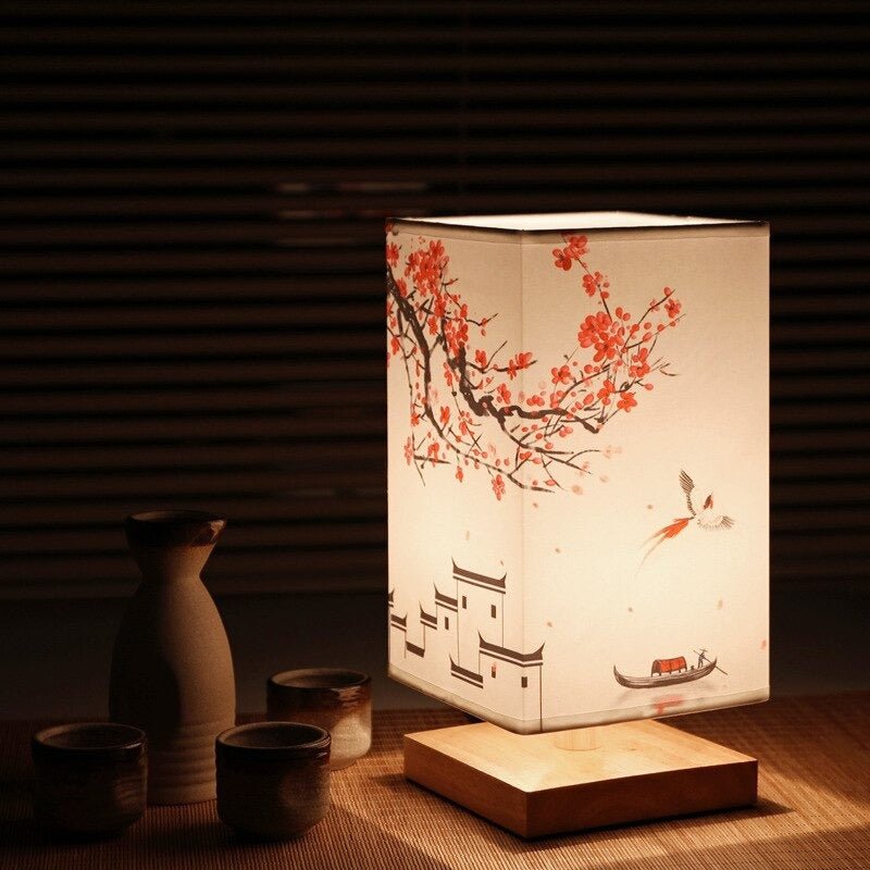Japanisch-skandinavische minimalistische Tischlampe aus Bambusholz mit Druckknopf
