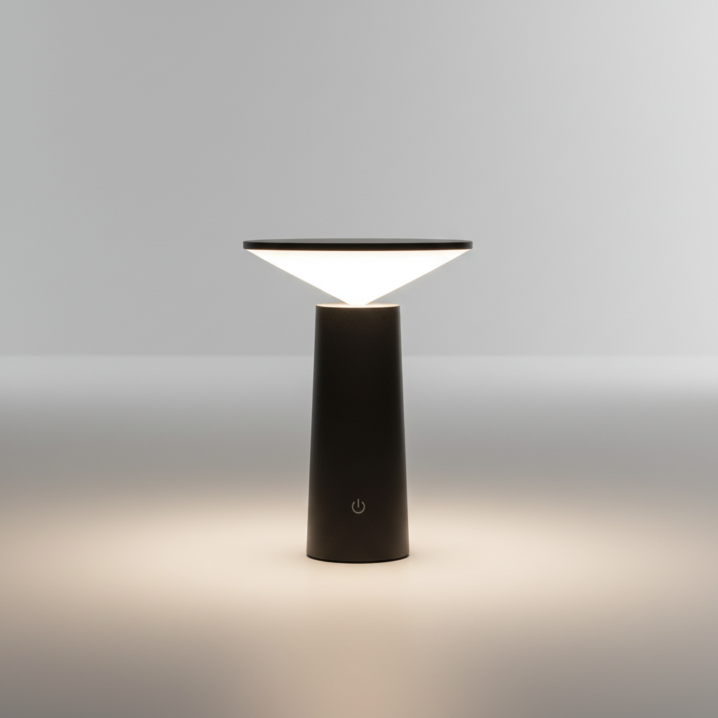 Schlanke minimalistische kabellose dimmbare Tischlampe mit dreh- und neigbarem Kopf