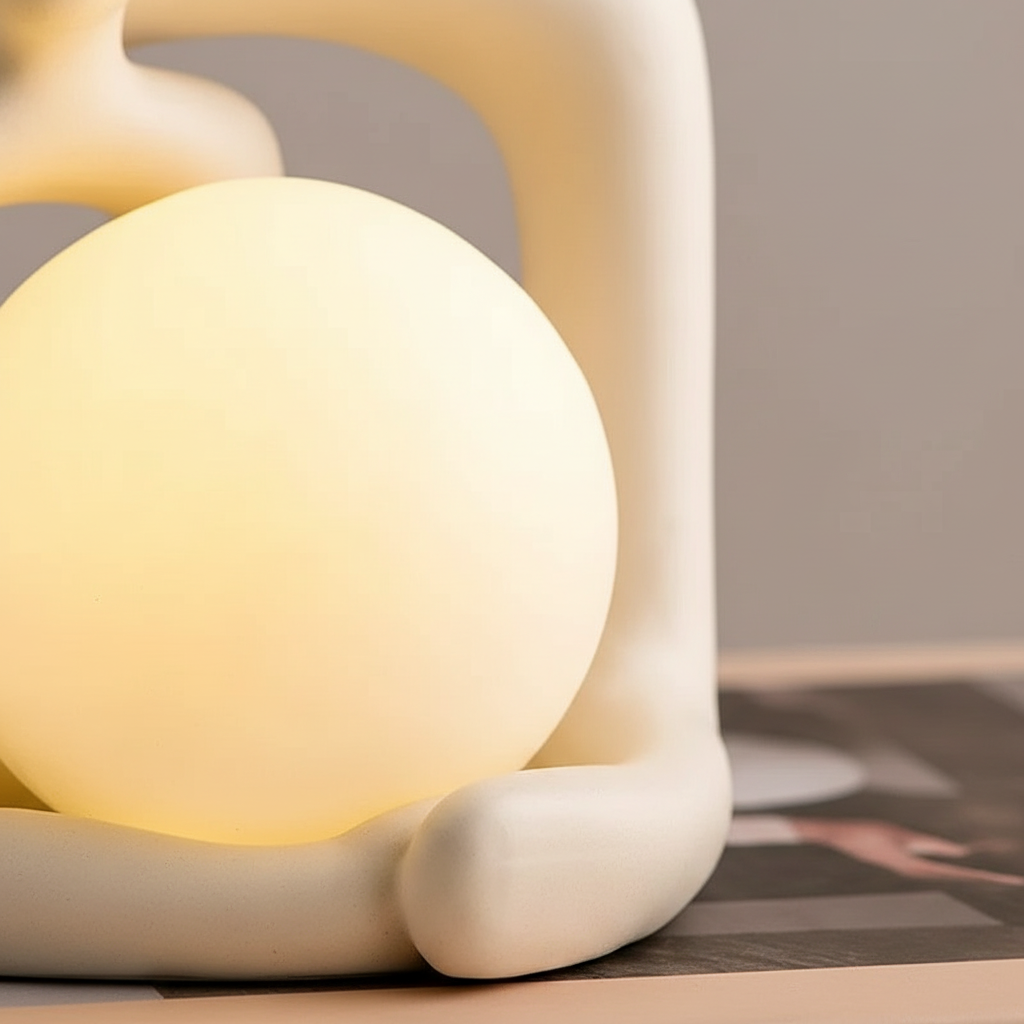 Skulpturale matte Keramikkugel-Tischlampe mit indirektem Licht