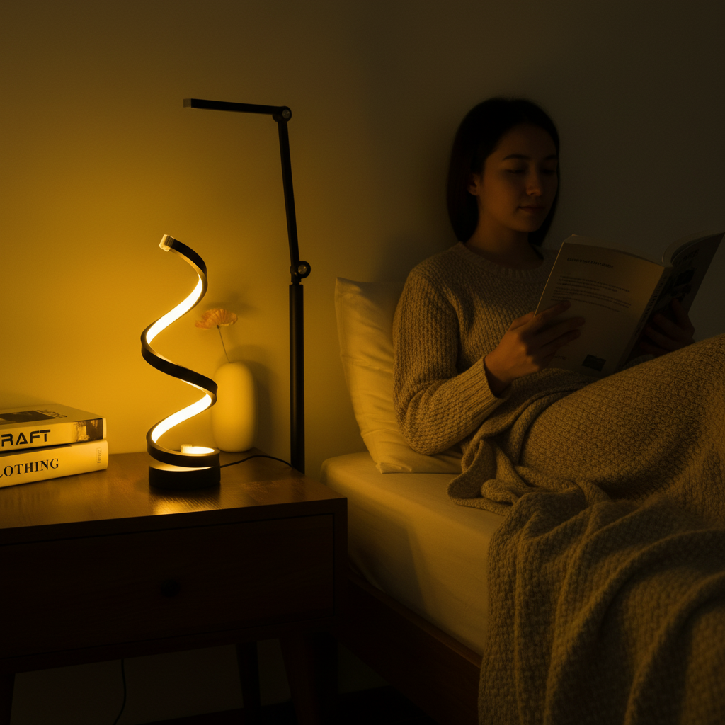 Skulpturale spiralförmige Schreibtischlampe mit verstellbarer Klemme