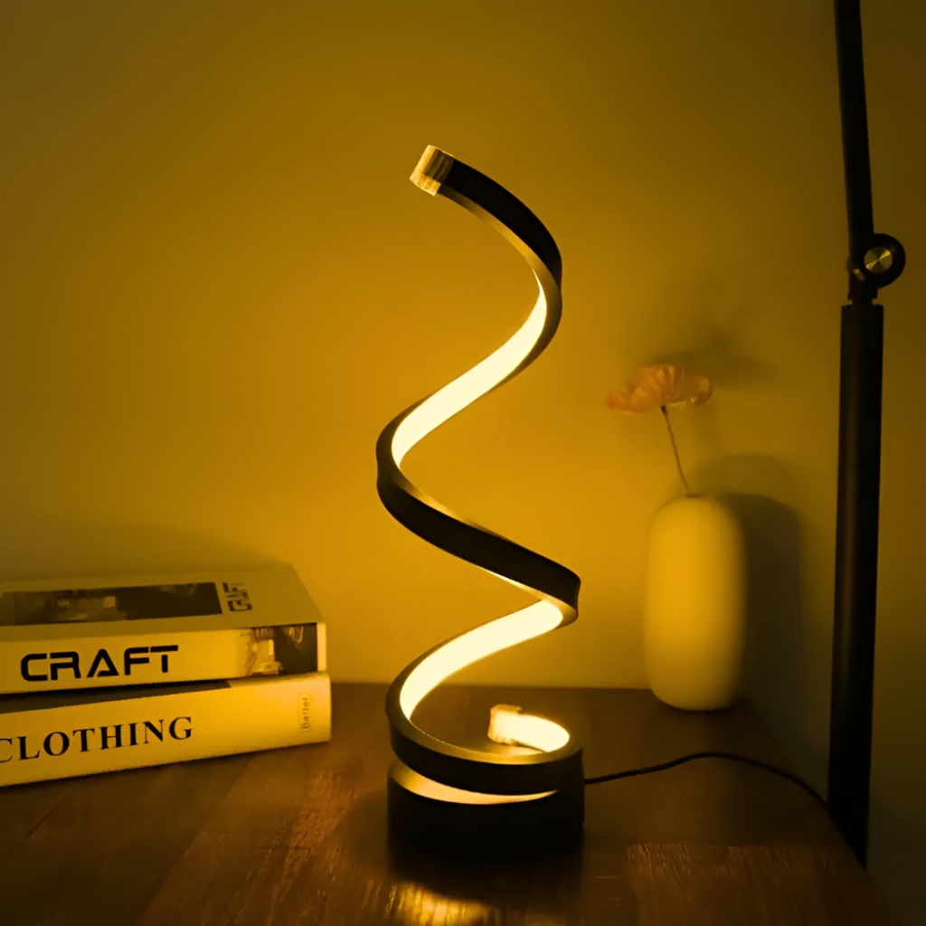 Skulpturale spiralförmige Schreibtischlampe mit verstellbarer Klemme