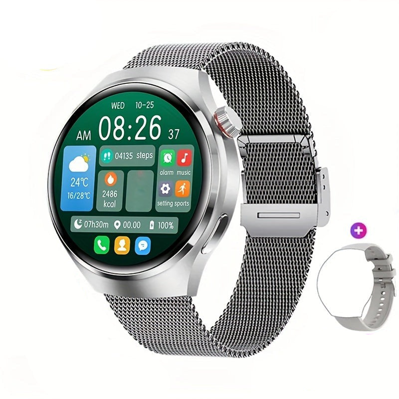 Runde Fitness-Tracker-Smartwatch mit Touchscreen, NFC und GPS für Herren