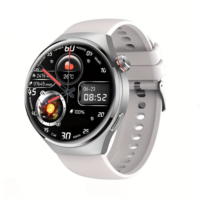 Runde Fitness-Tracker-Smartwatch mit Touchscreen, NFC und GPS für Herren