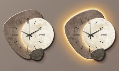 Minimalistische skandinavische Wanduhr aus Metall und Holz mit leisem Uhrwerk