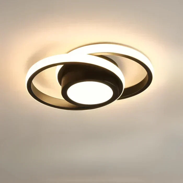 Moderne Deckenleuchte aus Aluminium und Acryl mit zwei Ringen und bündiger Montage