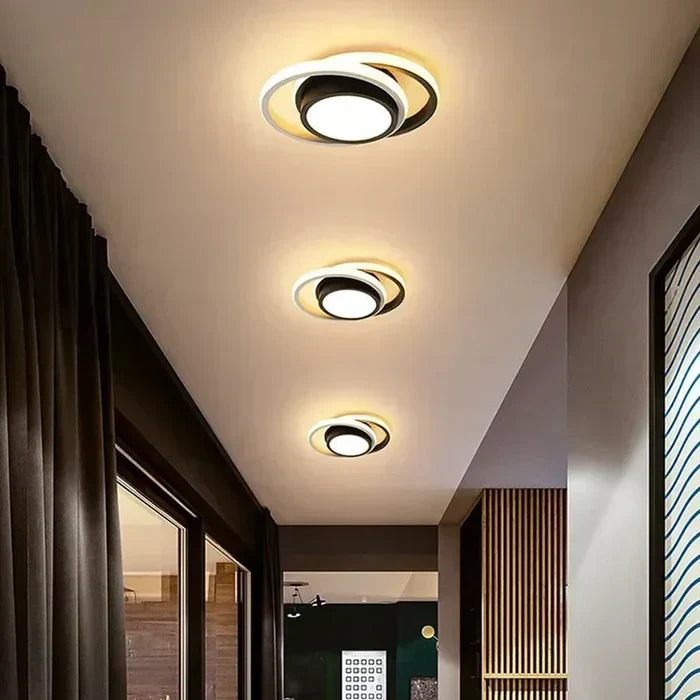 Moderne Deckenleuchte aus Aluminium und Acryl mit zwei Ringen und bündiger Montage
