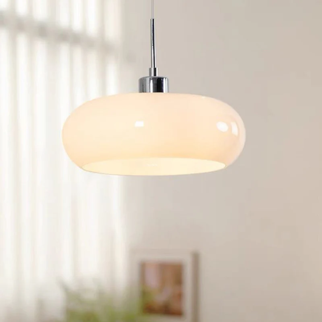 Moderne runde Pendelleuchte aus Metall und Glas mit verstellbarer Höhe