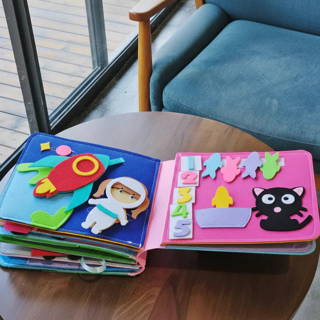 Weiches interaktives Montessori-Beschäftigungsbuch aus Filz für bildschirmfreies Spielen