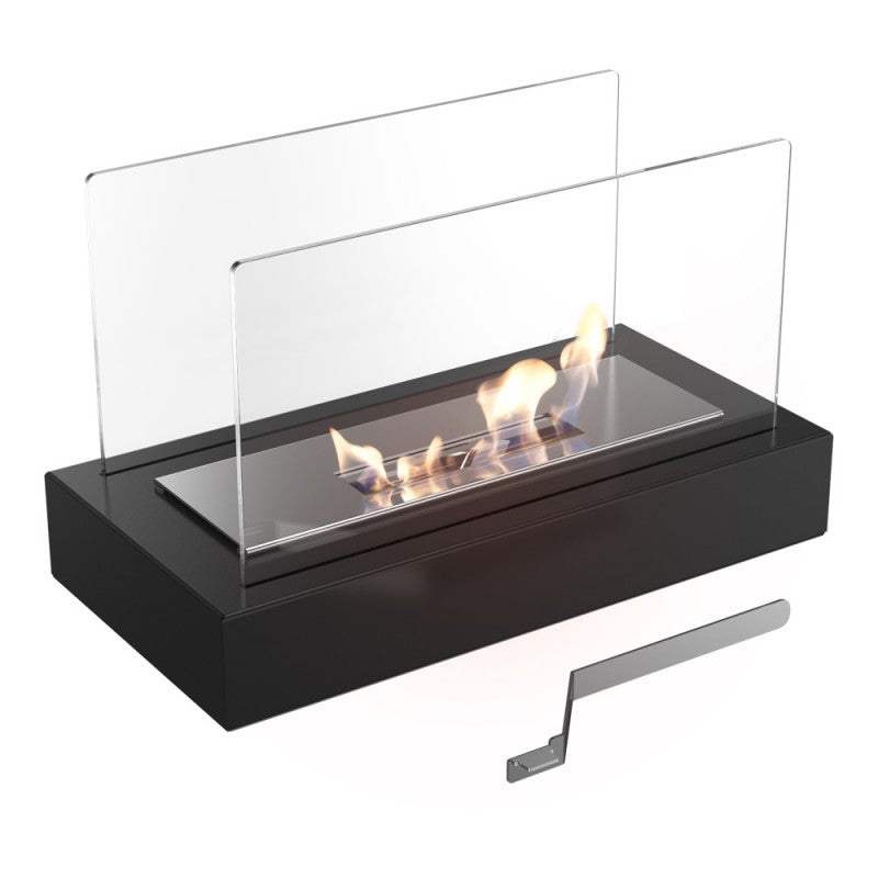 Tragbare Tischkamin-Tischlampe aus rechteckigem Glas mit Metallfuß