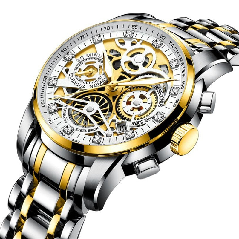 Transparente Skelett-Zifferblatt-Herrenuhr aus Edelstahl mit automatischem mechanischem Uhrwerk