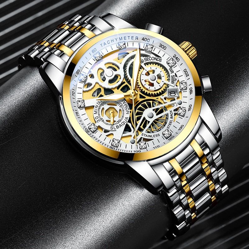 Transparente Skelett-Zifferblatt-Herrenuhr aus Edelstahl mit automatischem mechanischem Uhrwerk