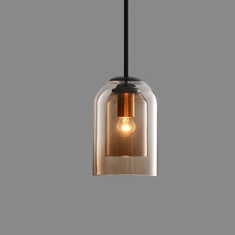 Pendelleuchte aus Eisen mit zwei Glasschirmen im Mid-Century-Stil