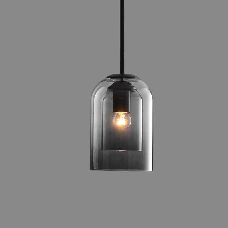 Pendelleuchte aus Eisen mit zwei Glasschirmen im Mid-Century-Stil