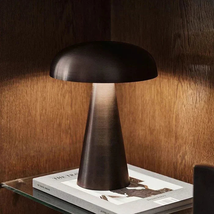 Dimmbare kabellose Tischlampe aus Eisen und Acryl in Pilzform