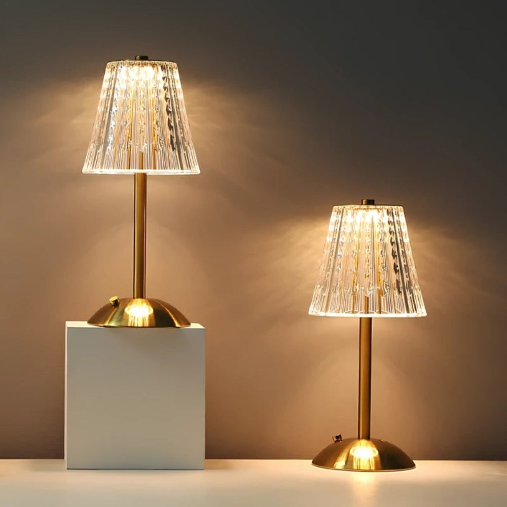 Facettierte kabellose, wiederaufladbare dimmbare Tischlampe aus Kristall mit Touch-Steuerung
