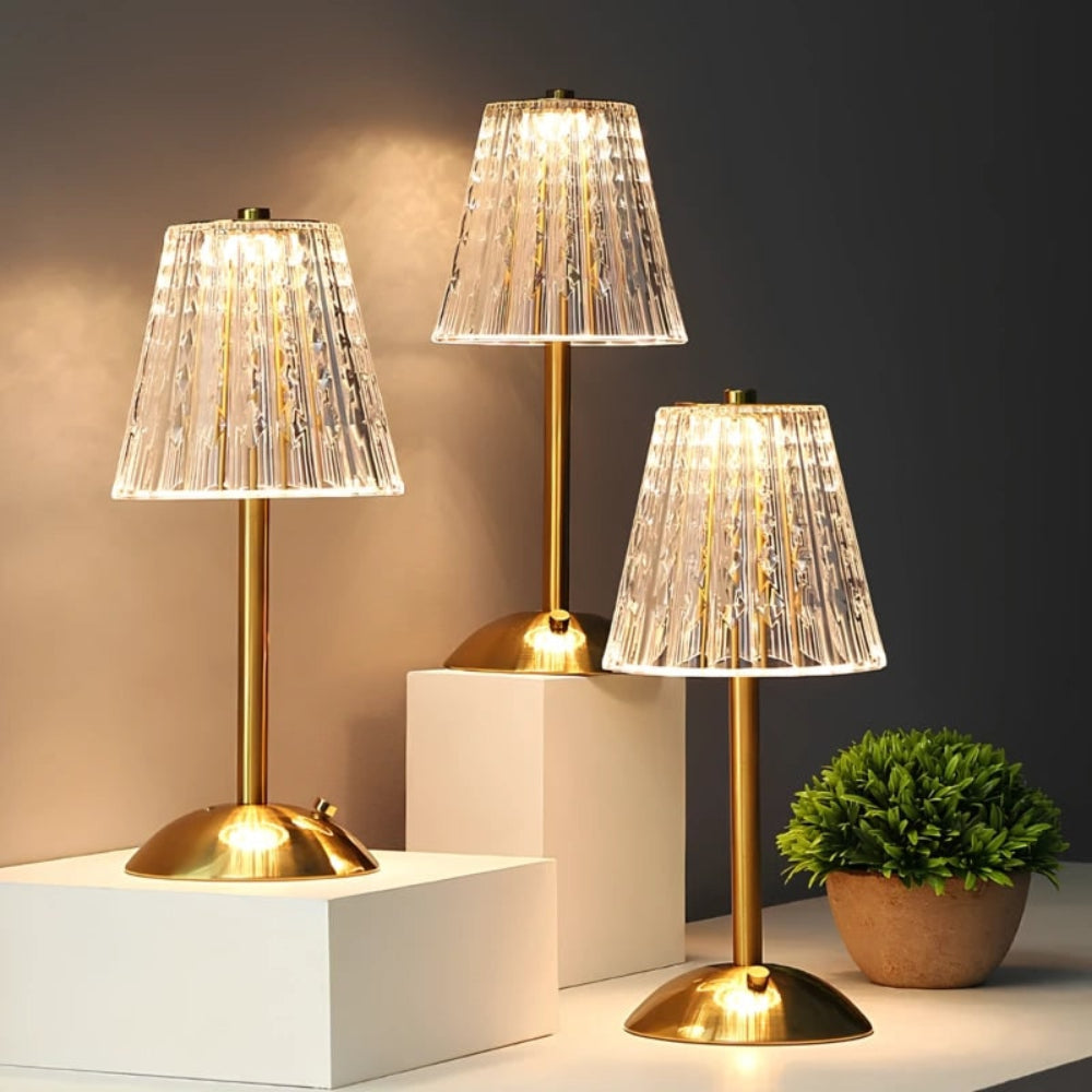 Facettierte kabellose, wiederaufladbare dimmbare Tischlampe aus Kristall mit Touch-Steuerung