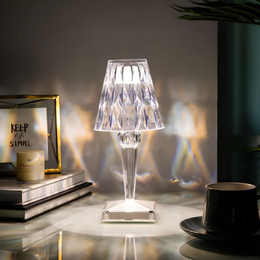 Funkelnde kabellose Kristall-Tischlampe, wiederaufladbar, mit Touch-Steuerung und Dimmfunktion