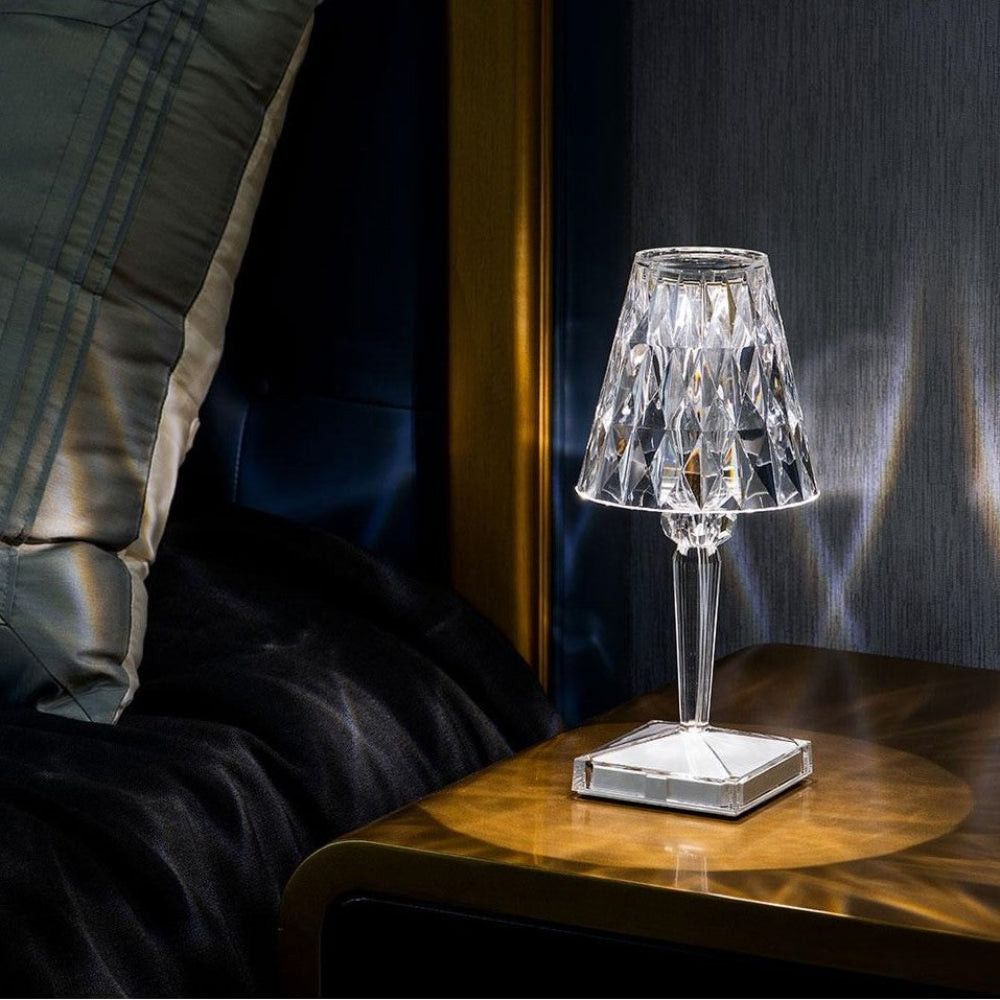 Funkelnde kabellose Kristall-Tischlampe, wiederaufladbar, mit Touch-Steuerung und Dimmfunktion