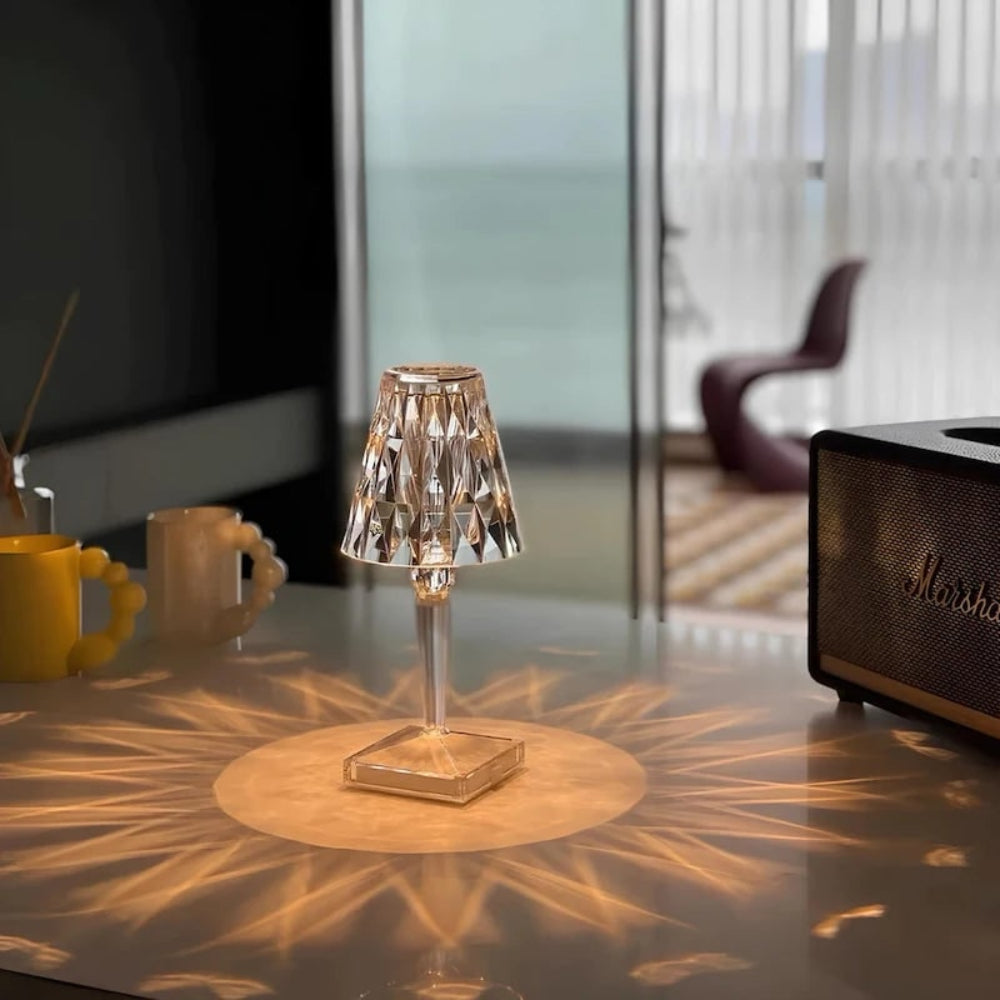 Funkelnde kabellose Kristall-Tischlampe, wiederaufladbar, mit Touch-Steuerung und Dimmfunktion