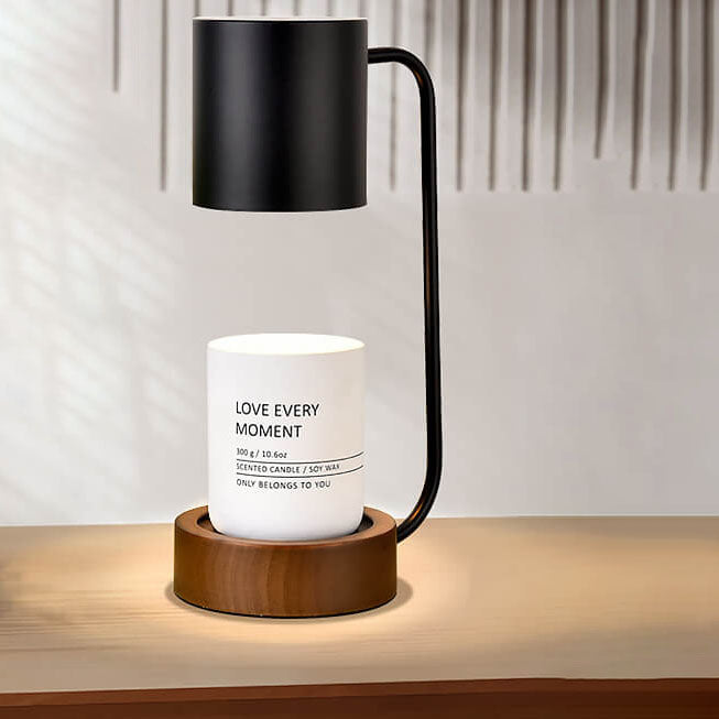Japanische minimalistische dimmbare Tischlampe mit Holzsockel und Kerzenwärmer