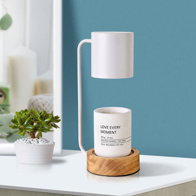 Japanische minimalistische dimmbare Tischlampe mit Holzsockel und Kerzenwärmer
