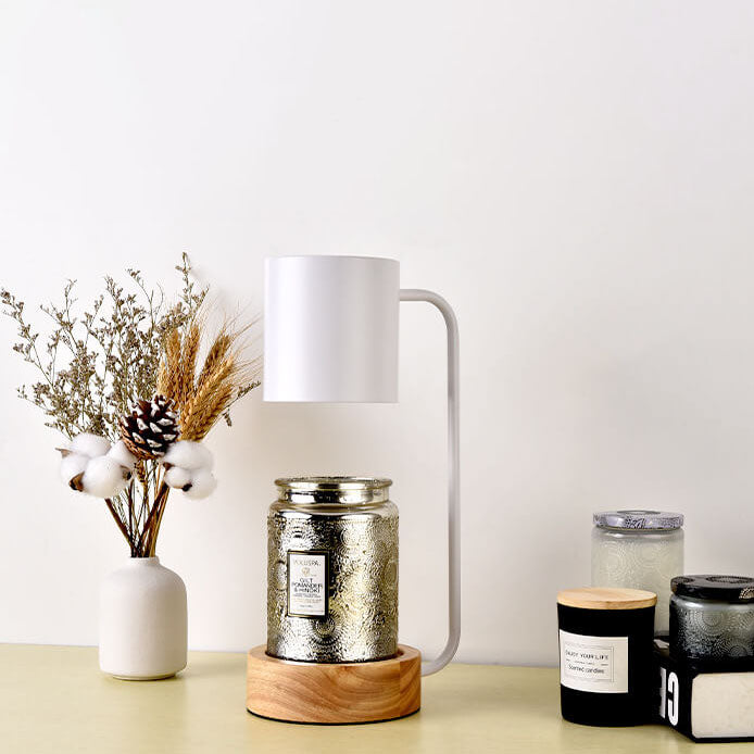 Japanische minimalistische dimmbare Tischlampe mit Holzsockel und Kerzenwärmer
