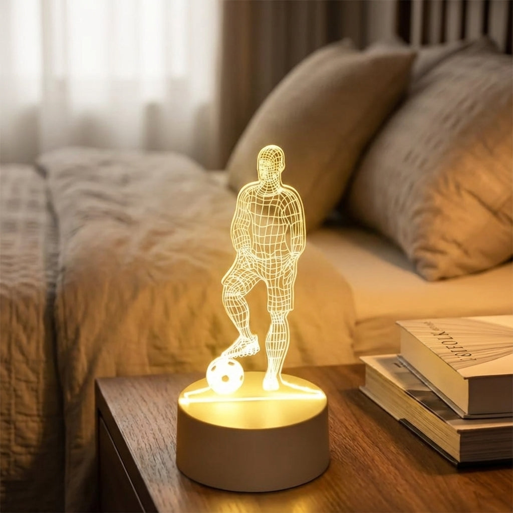 Skulpturale USB-Tischlampe mit Acrylpaneel und Fußballmotiv