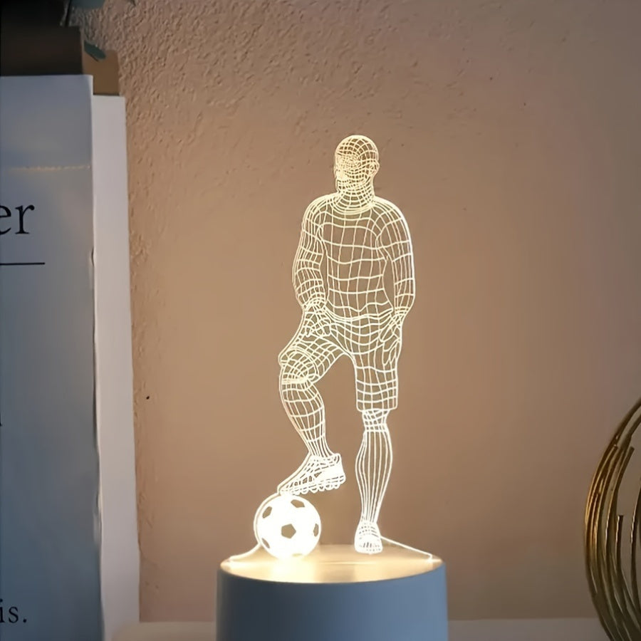 Skulpturale USB-Tischlampe mit Acrylpaneel und Fußballmotiv