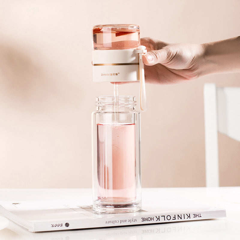Auslaufsichere doppelwandige Trinkflasche aus Borosilikatglas mit Teesieb
