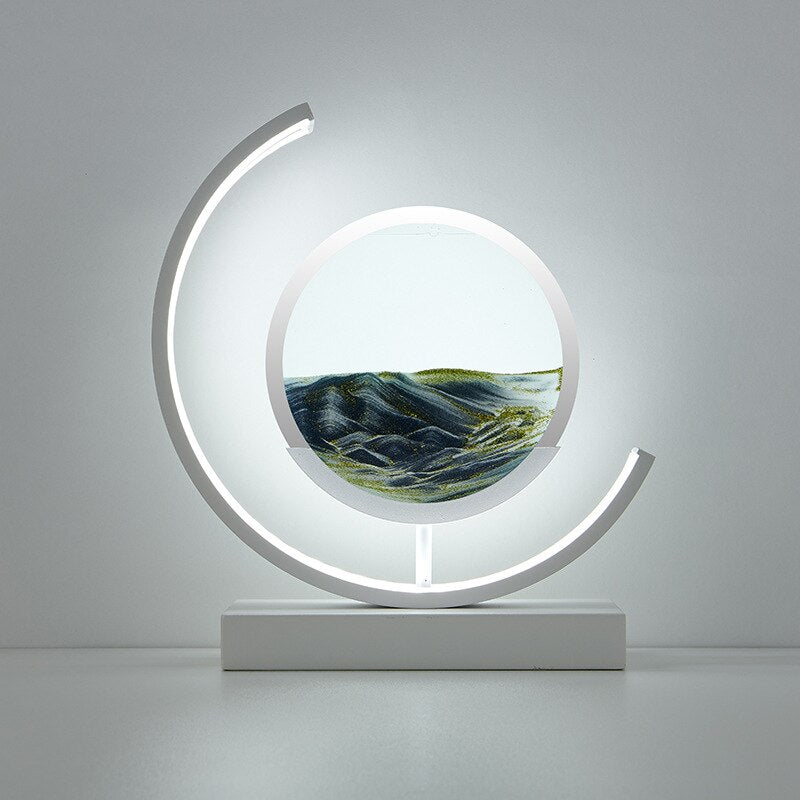 Dynamische Tischlampe mit rotierender 3D-Sandkunst und Acrylhülle