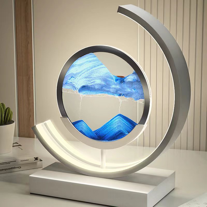 Dynamische Tischlampe mit rotierender 3D-Sandkunst und Acrylhülle