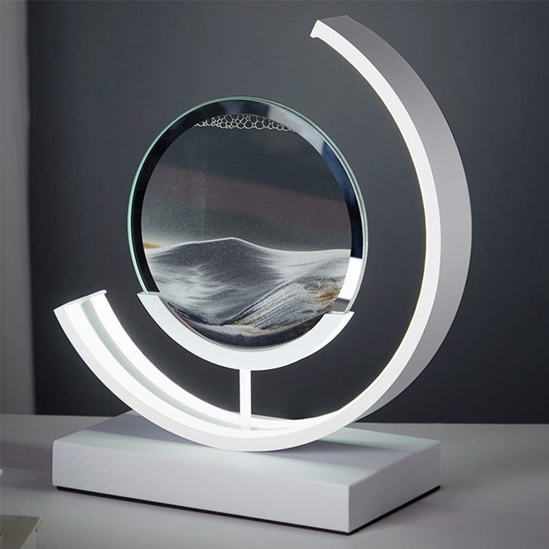 Dynamische Tischlampe mit rotierender 3D-Sandkunst und Acrylhülle