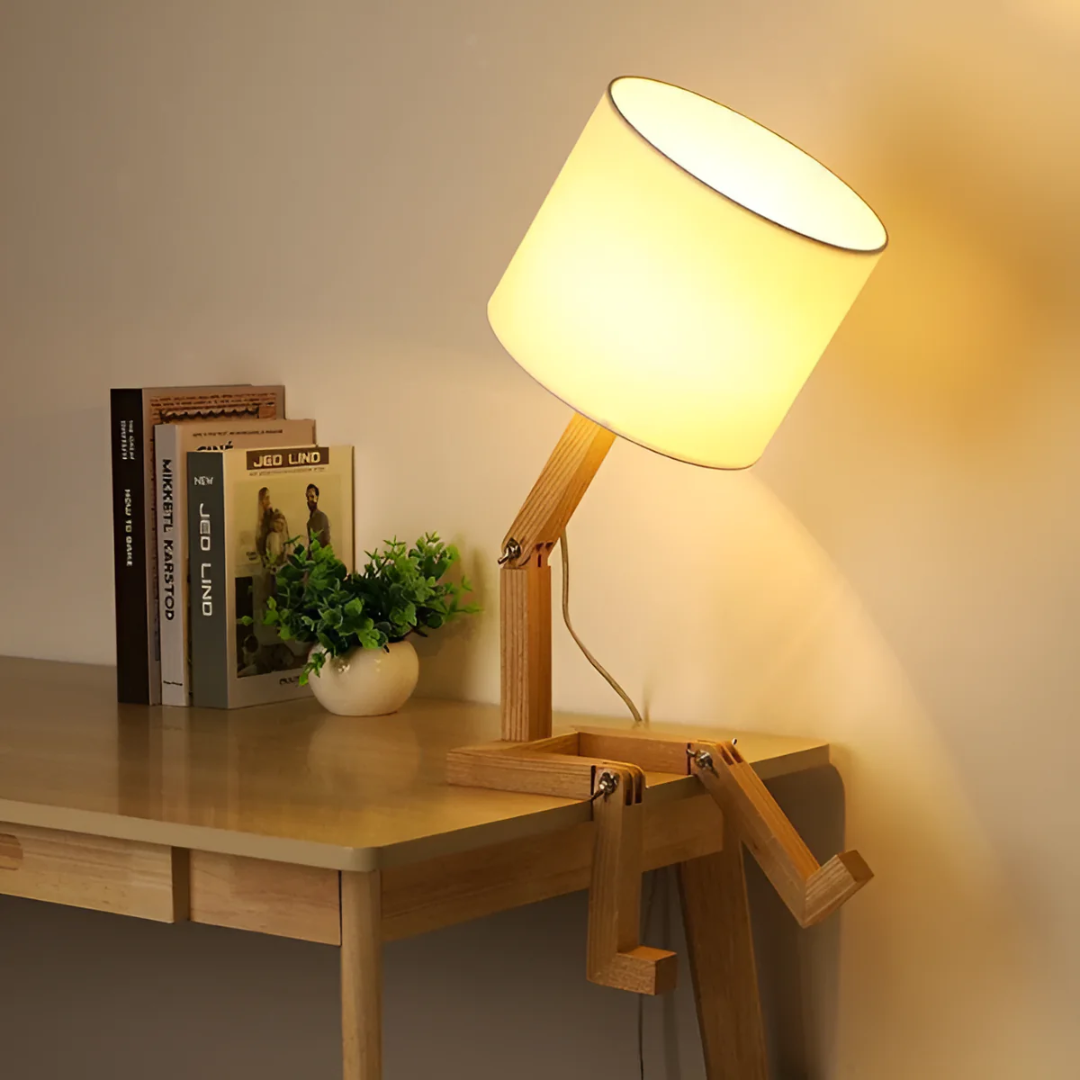 Verstellbare skandinavische Tischlampe aus Massivholz