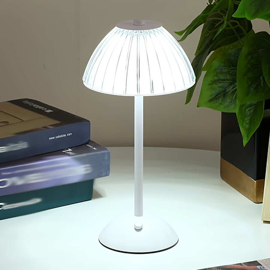 Wiederaufladbare Tischlampe mit geripptem Kristallschirm, Touch-Steuerung und Dimmer