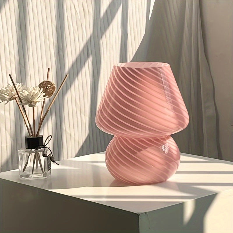 Dimmbare Tischlampe aus gedrehtem Kunstglas in Pilzform