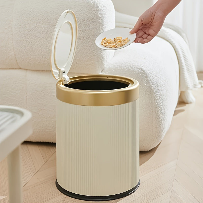 Eleganter ovaler, pulverbeschichteter Abfalleimer mit Druckdeckel und zwei Inneneimern