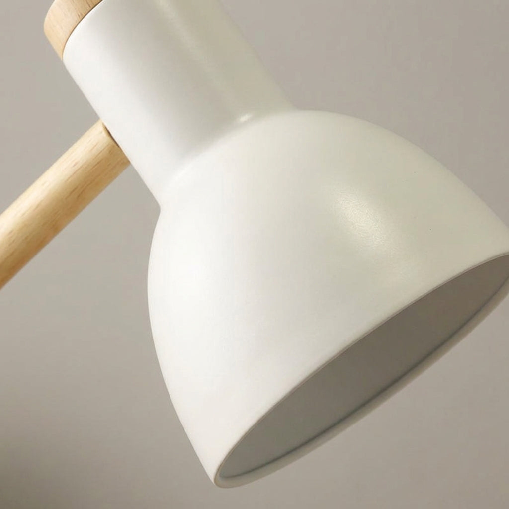 Skandinavische verstellbare Arbeits-Tischlampe mit halber Kuppel aus Holz und Metall