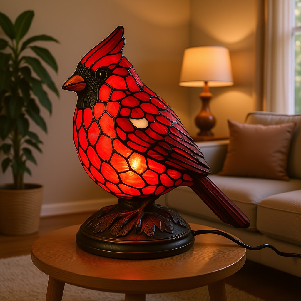 Künstlerische Tischlampe aus Glas mit Kardinalvogel-Skulptur