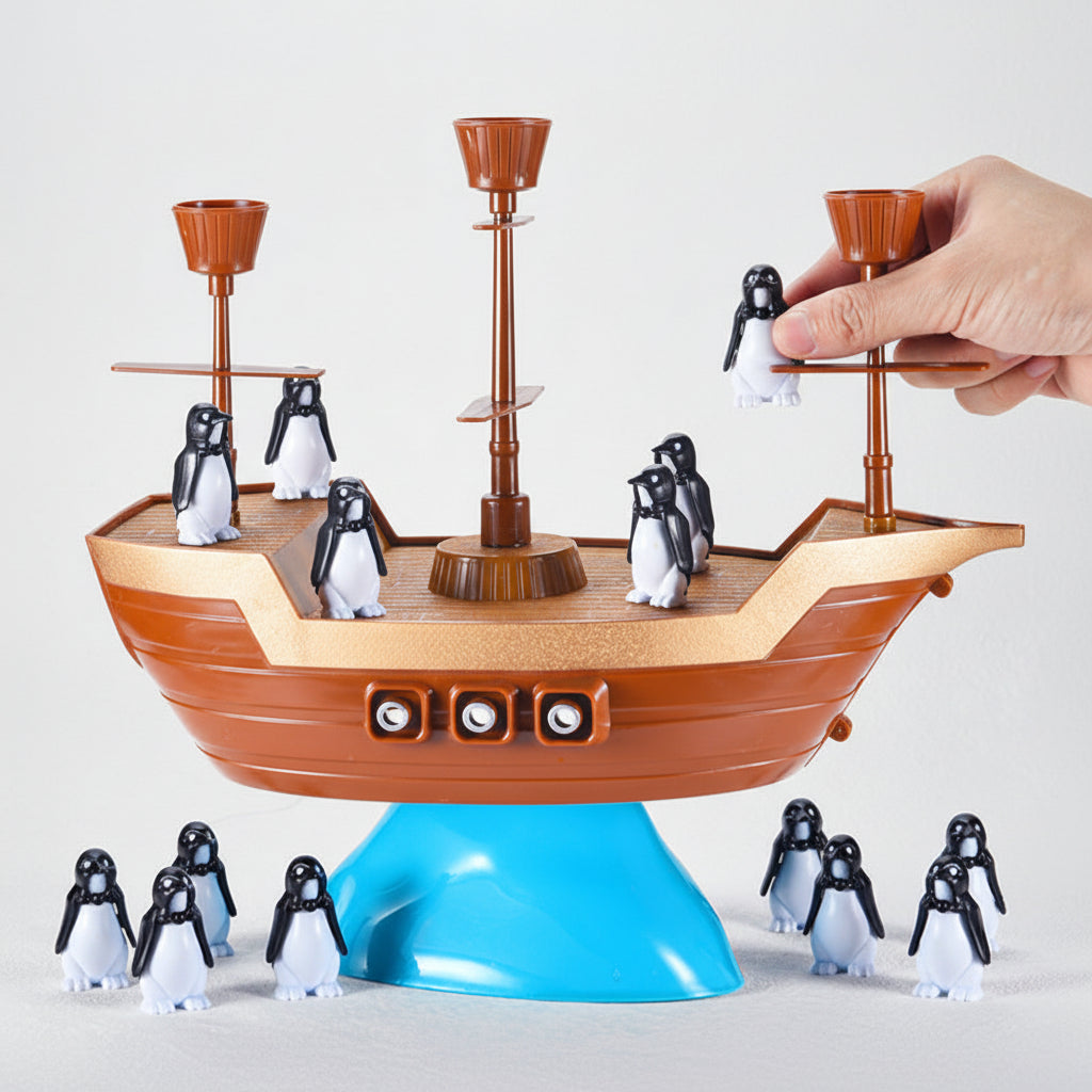 Wackeliges Piratenschiff-Pinguin-Stapel- und Gleichgewichtsspielzeug