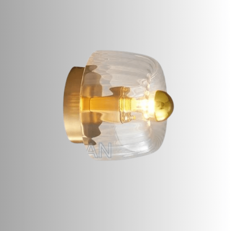 Von Bauhaus inspirierte Wandleuchte mit geriffeltem Glasschirm und Metallhalterung