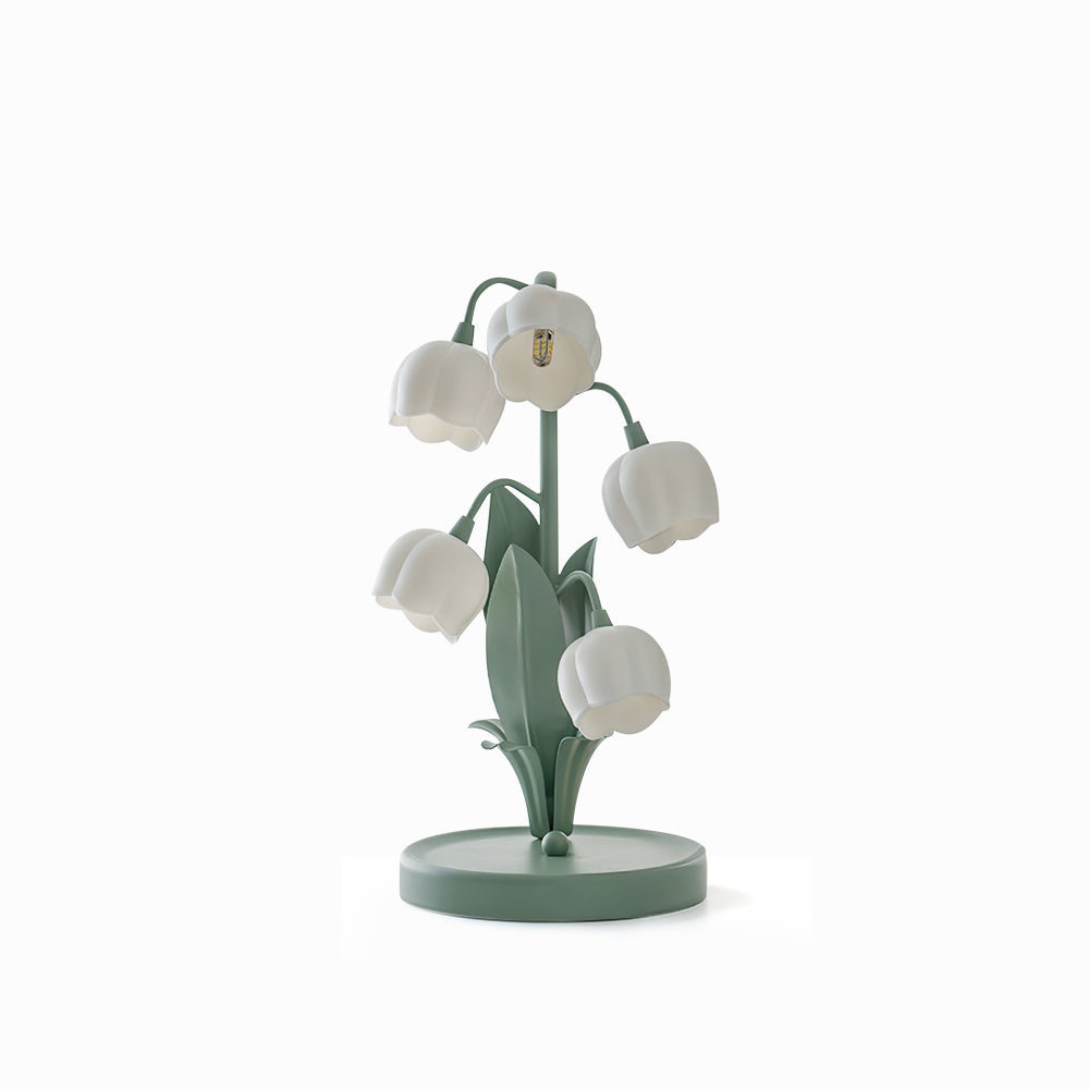 Tischlampe in Tulpenform mit Orchideenblüte
