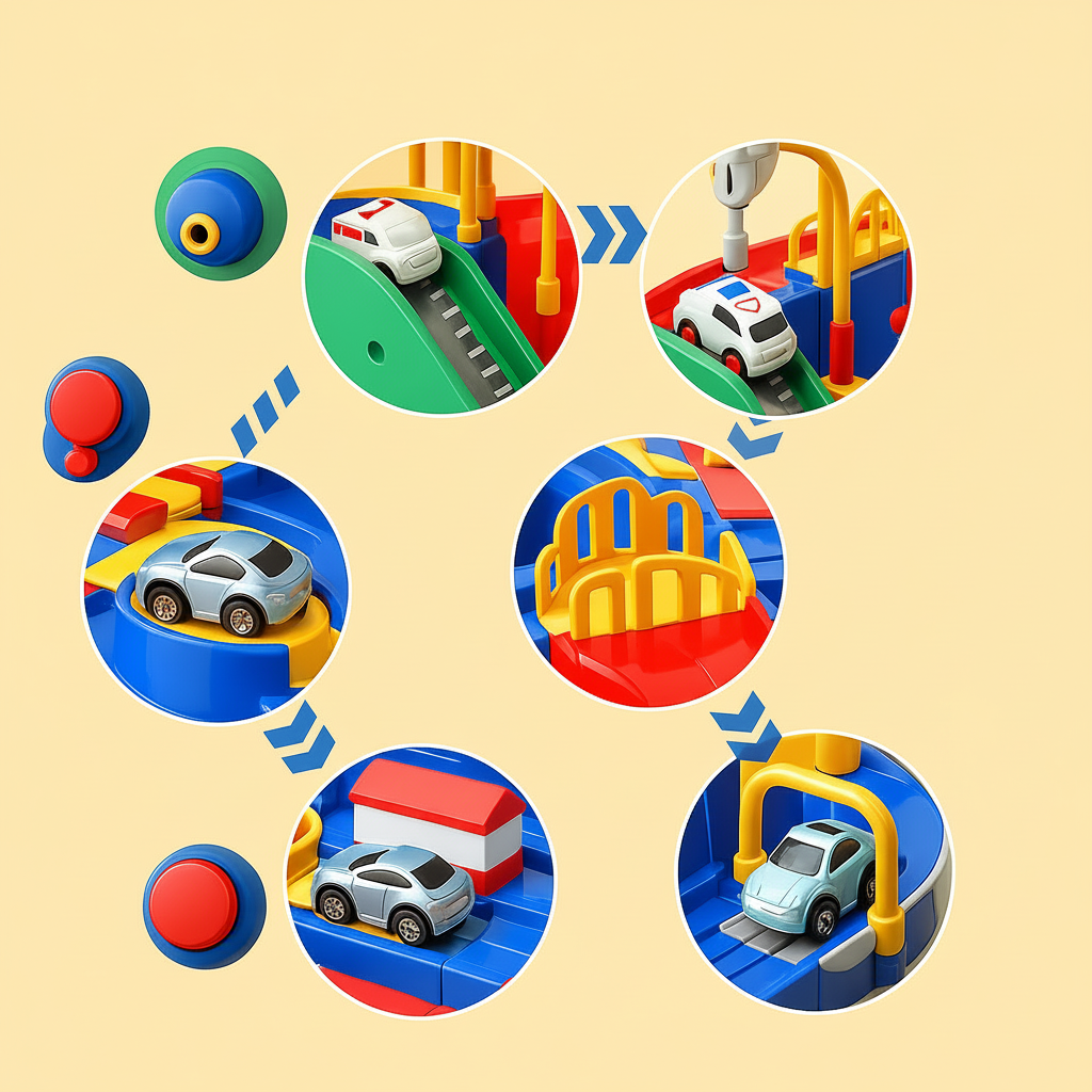 Modulares mechanisches Autorennbahn-Puzzlespielset für City-Abenteuer