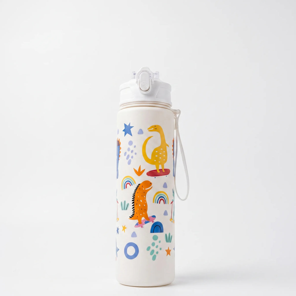Trinkflasche mit Cartoon-Aufdruck, Druckknopf, Klappverschluss und Strohhalm
