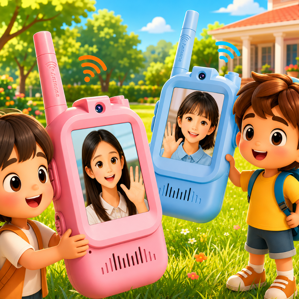 Aufladbares Walkie-Talkie-Spielzeugset für Kinder mit Videodisplay und Kamera