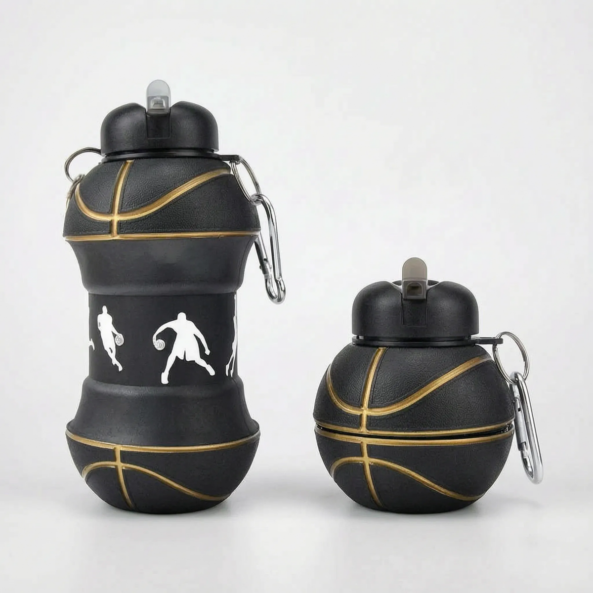 Zusammenklappbare teleskopische Silikon-Sportflasche mit Karabinerhaken